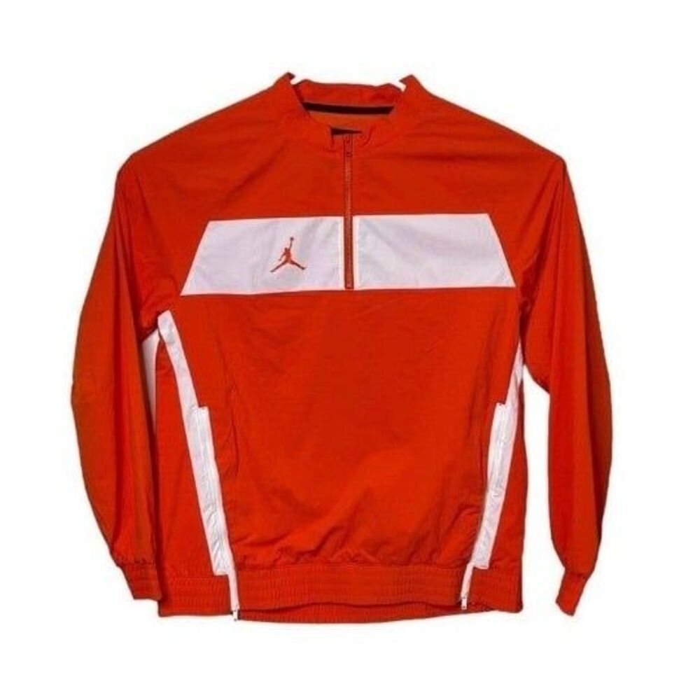 Nike Air Jordan Men’s Dri Fit 1/4 Zip Woven Longsleeve Orange Jacket Size Large